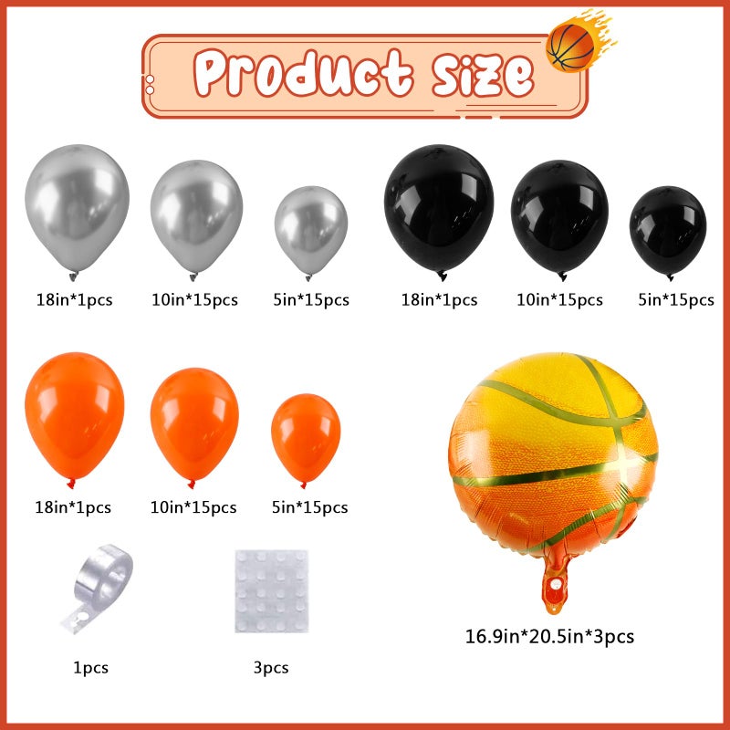 Lukinuo Basketball Balloon Arch kit Black Orange Metallic Silver Balloons Garland Arch Sports Themed Party Balloon Basketballs Party Decoration for Sport Theme Party all Star Space Jam Birthday Decor - Image 2